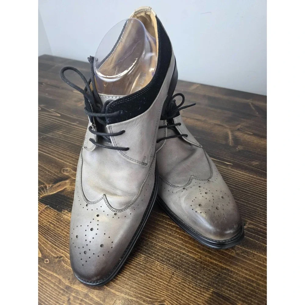 Stacy Adams‎ Men's Dress Shoes Size 10.5 Gray Black Leather Oxford Lace Up 25314